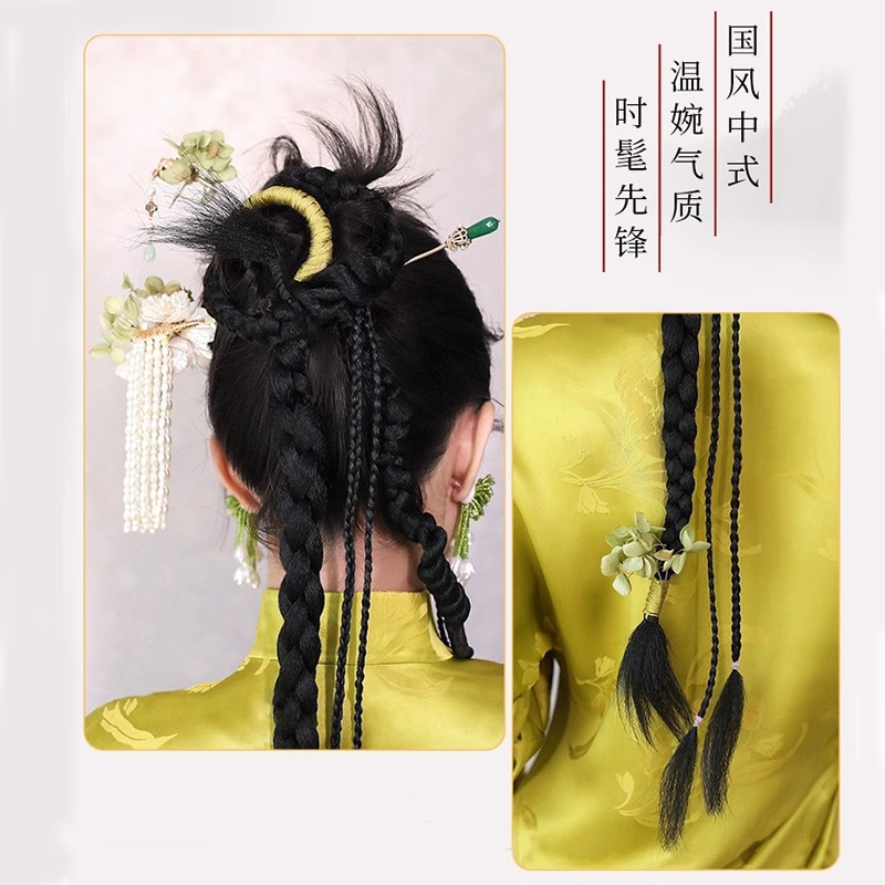 新中式假髮馬尾女仿真發金線扭扭辮拳擊麻花辮新娘髮飾影樓攝影