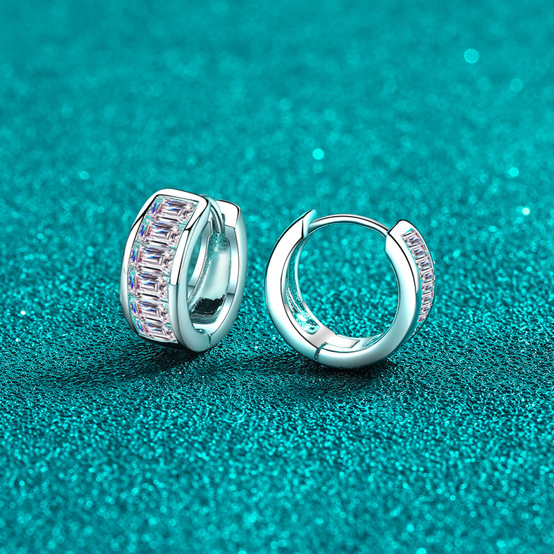 D Color Moissanite Hoop Earrings Sterling Silver Rectangular Design_voghion.com