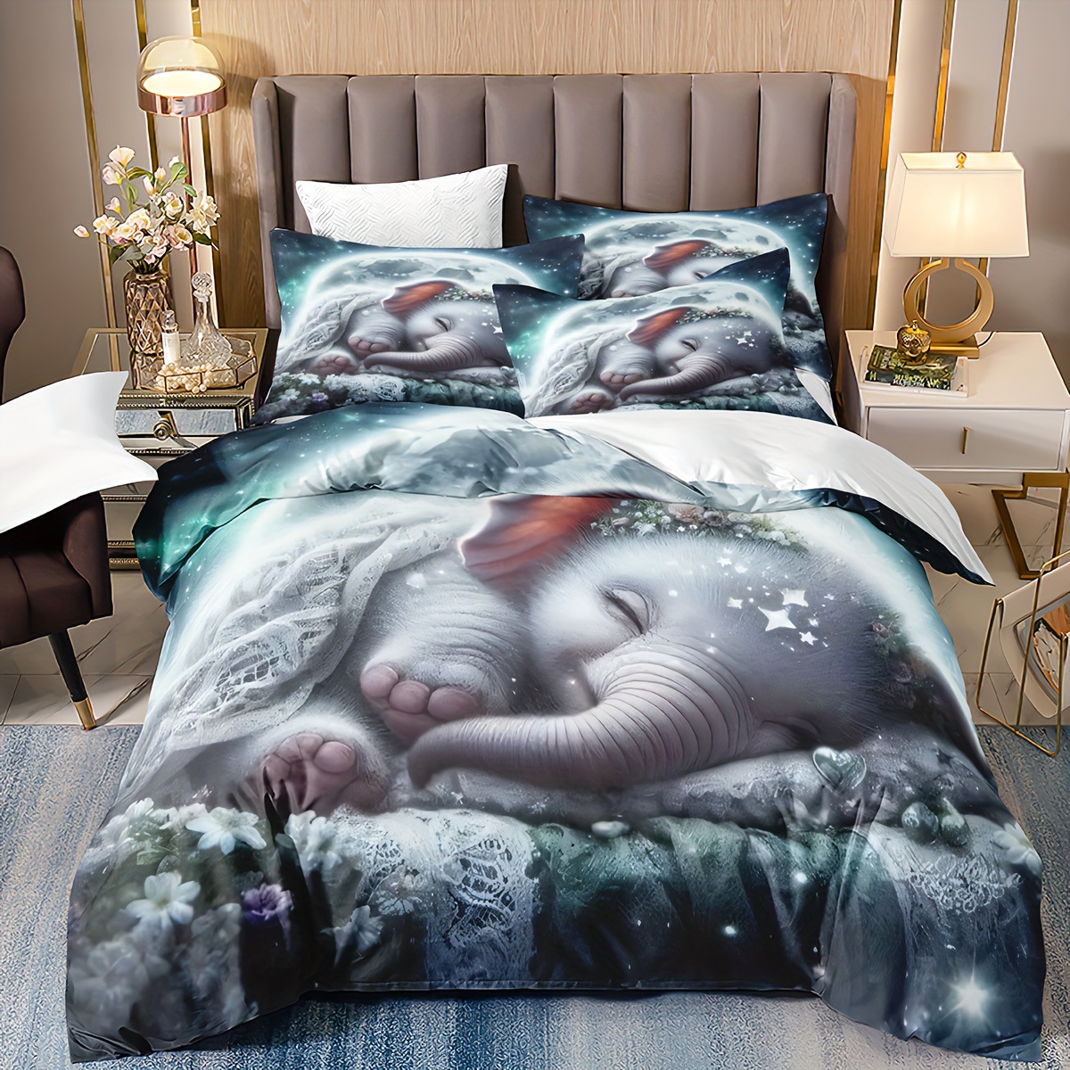 TEMU / JIT abrasión impresión digital rosa roja elefante mariposa suave quilt kit fabricante de origen transfronterizo