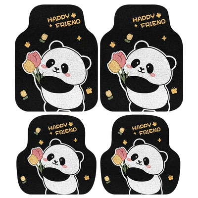 Cartoon Car Floor Mat Silk: Car Carpet - colored-silk-circle-tulip-panda-2-in-front-and-2-in-back