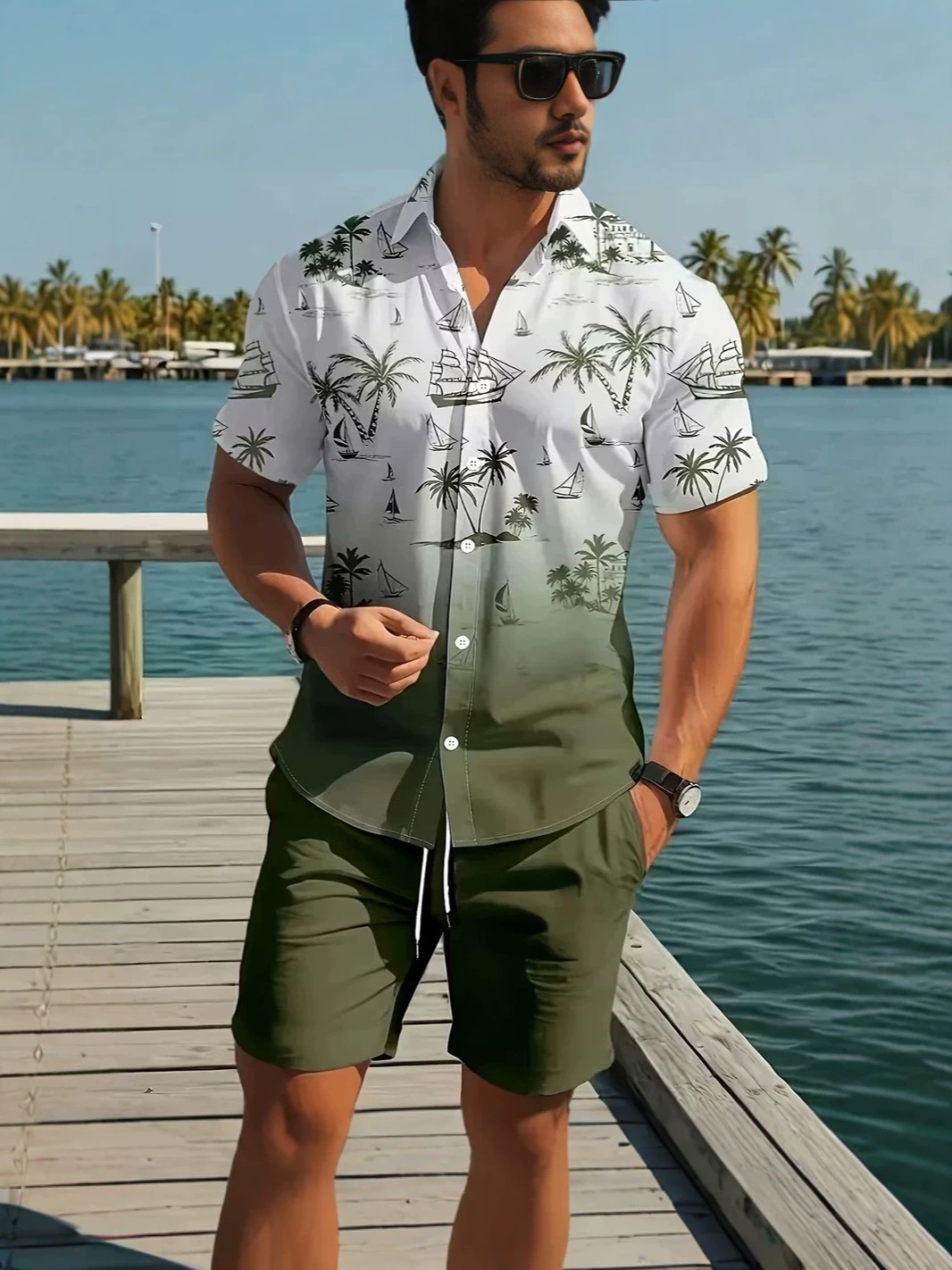 Fábrica de origen Diy impresión transfronteriza de moda hawaiana casual transfronteriza vacaciones hombre camisa de manga corta hombre