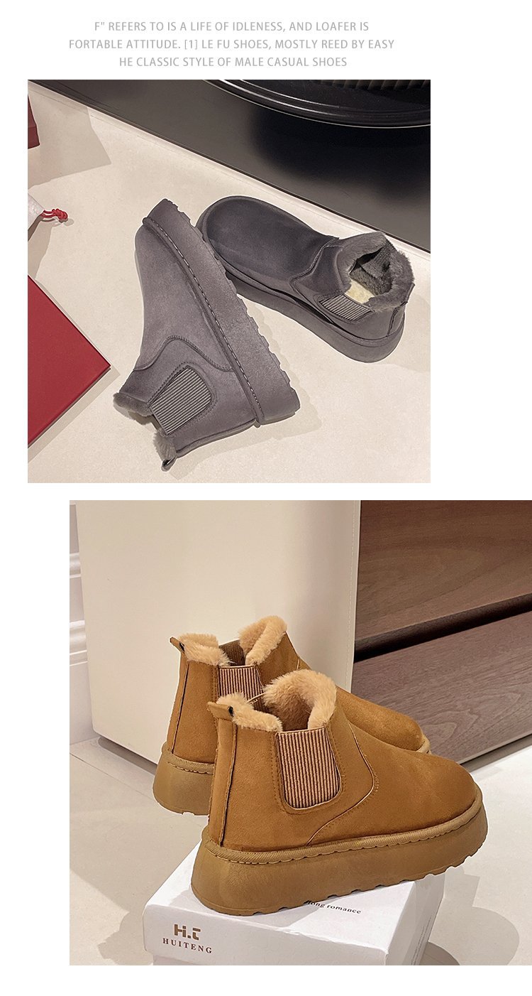 Women's platform snow boots in cotton shoes with wool round toe cotton boots_voghion.com