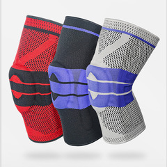 Sports knee support with silicone spring fixation knitting knee sleeve for running, fitness, basketball, hiking, and sports protection.