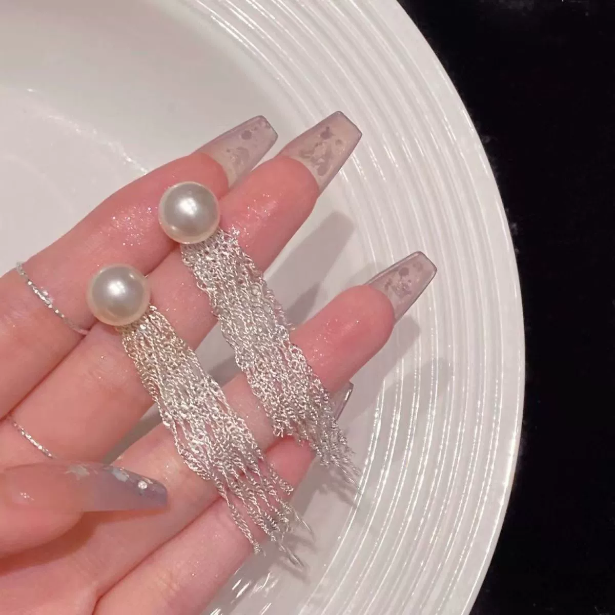 Серебряная игла из жемчага, длинные изящные серьги с кисточками, проба серебра 925, французский стиль, легкая роскошь