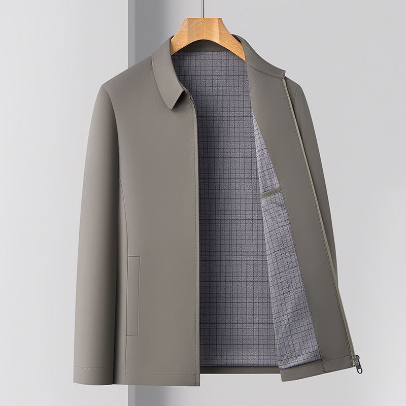 New Style Middle-Aged Men's Lapel Jacket for Spring and Autumn, Silk Business Casual Coat, Non-Iron Men's Top for Dad