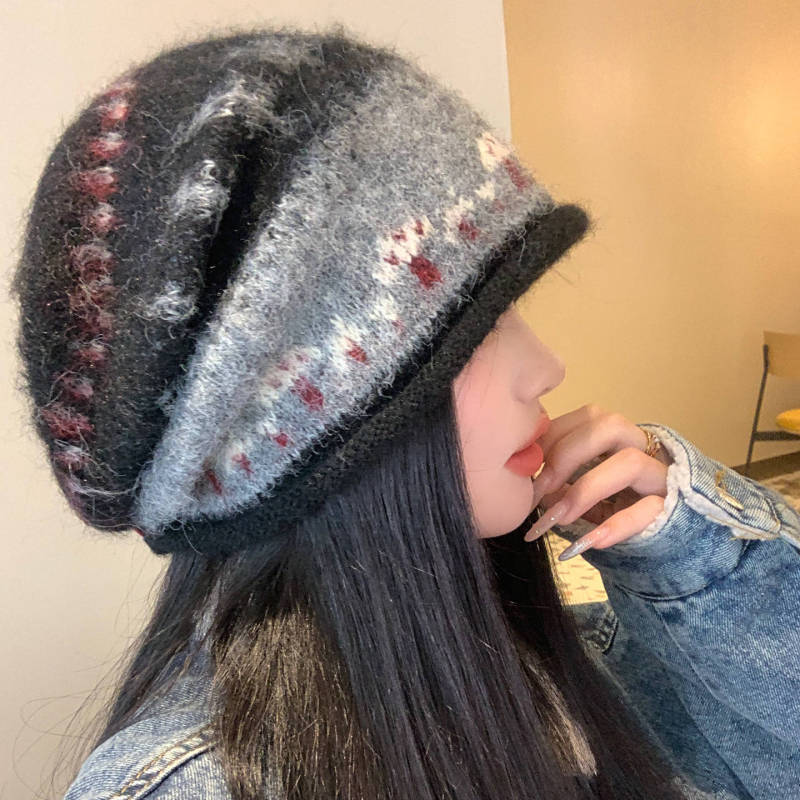费尔岛风卷边堆堆帽女秋冬复古显脸小冷帽慵懒风防寒保暖包头帽子|undefined