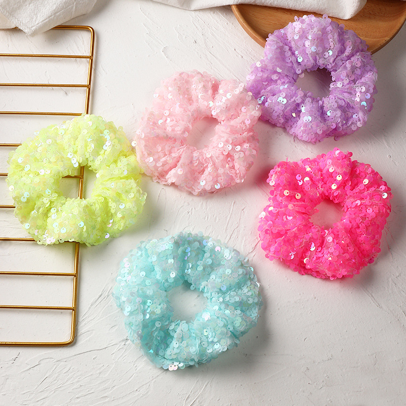 Simple Sequined Handmade Hair Scrunchies display picture 6