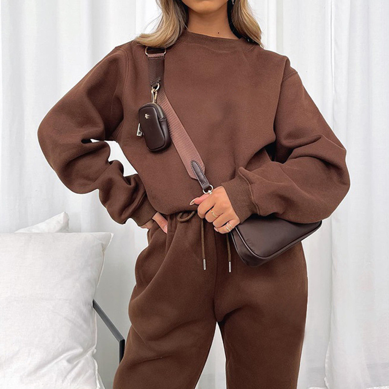 European and American Style Spring, Autumn, and Winter Solid Color Pullover Women's Crew Neck Sweatshirt New Fashion Casual Long-Sleeve Sweatpants Set in Stock European and American Style Spring, Autumn, and Winter Solid Color Pullover Women's Crew Neck Sweatshirt New Fashion Casual Long-Sleeve Sweatpants Set in Stock