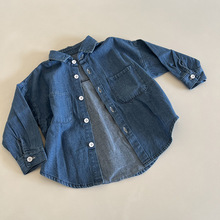 儿童秋款牛仔衬衫外套纯棉水洗软牛仔男童女童中性长袖牛仔衬衫