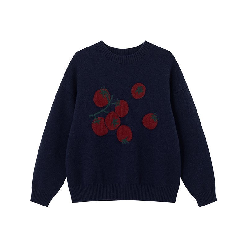 2025 suave tomate nuevo Jacquard de cuello redondo suéter de punto otoño y invierno coreano casual suave blusa de moda image 9