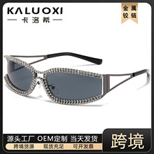 新款时尚金属无框太阳镜个性欧美y2k太阳镜复古镶钻防紫外线墨镜