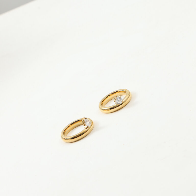 Zircon Inlay Material Wholesale Jewelry IG Style Round Water Droplets Titanium Steel Zircon 18K Gold Plated Inlay Rings