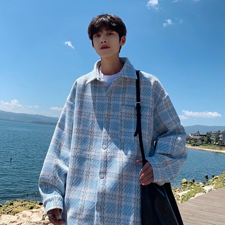 Xiaoxiangfeng Jacket, Men's Checkered Trendy Brand Shirt, Lapel, Handsome Couple Loose Jacket_voghion.com