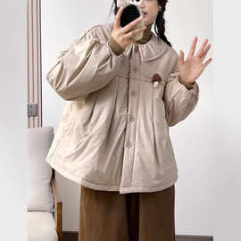 日系森系娃娃领加棉棉衣女秋冬新款宽松百搭甜美减龄保暖棉袄外套