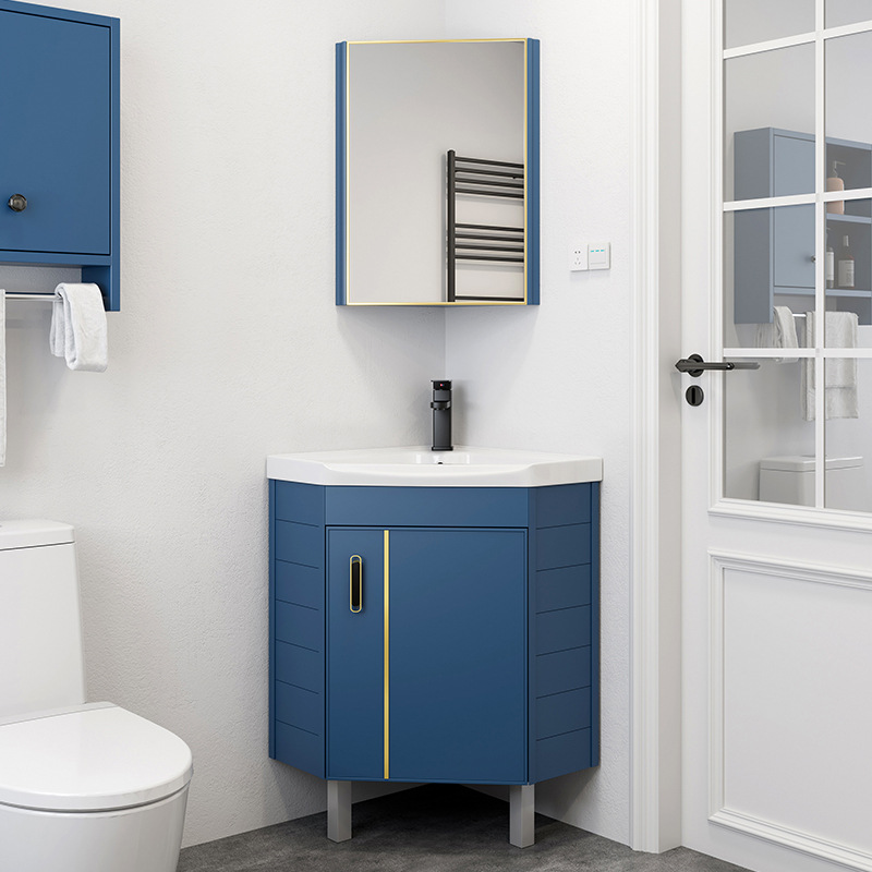 Triángulo de piso de aluminio espacio gabinete de baño combinación baño lavabo esquina lavabo pequeño apartamento mesa de lavado