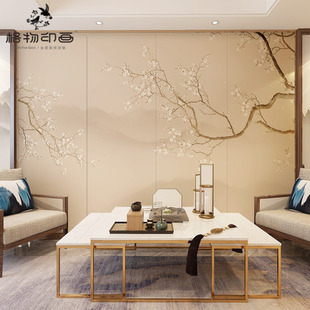Simple new Chinese style plum blossom landscape freehand plum blossom wallpaper TV background wall mural study living room background