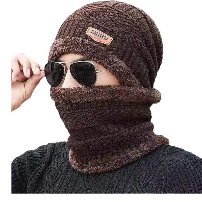 Hat Men's Winter Korean Style Plus Plush Woolen Hat Thickeneded Knitted Hat Autumn and Winter Set Baotou Cotton Hat Warm Hat for Women