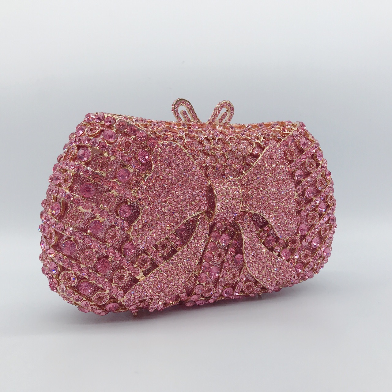 Túi clutch nữ đính kim cương nơ bướm kim loại dây xích dạ tiệc — Vàng kim AB