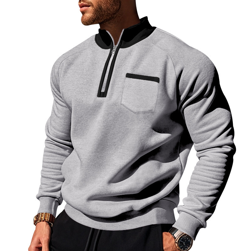 Men's Half Zip Sweatshirt With Stand Collar For Autumn And Winter_voghion.com