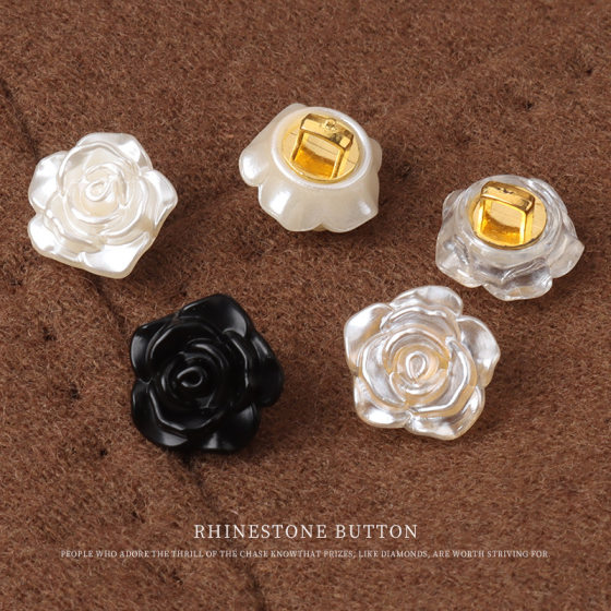 Plastic Pearl Rose Shirt High Foot Small Button Lace Chiffon Shirt dress Sweater Decorative Button