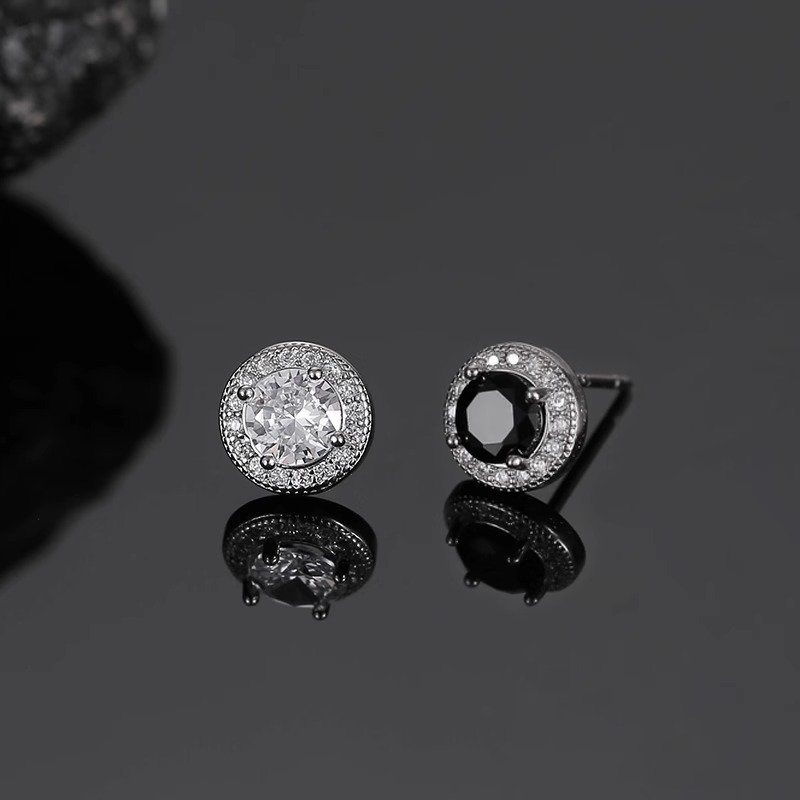Round Diamond Stud Earrings For Men Hip Hop Geometric Style_voghion.com