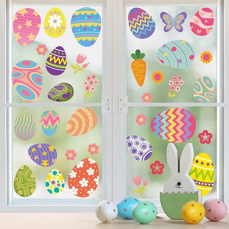 Cross-border Amazon Easter Bunny Egg Double-sided Same Color Electrostatic Sticker Holiday Window Decorative Wall Sticker