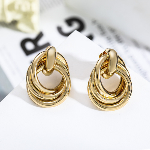 European and American cross-border new exaggerated earrings for women, creative personality, fashionable inlaid rhinestone large circle earrings wholesale