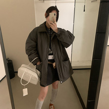韩国东大门2025秋冬新款休闲高级显瘦翻领中长款工装风棉服外套女