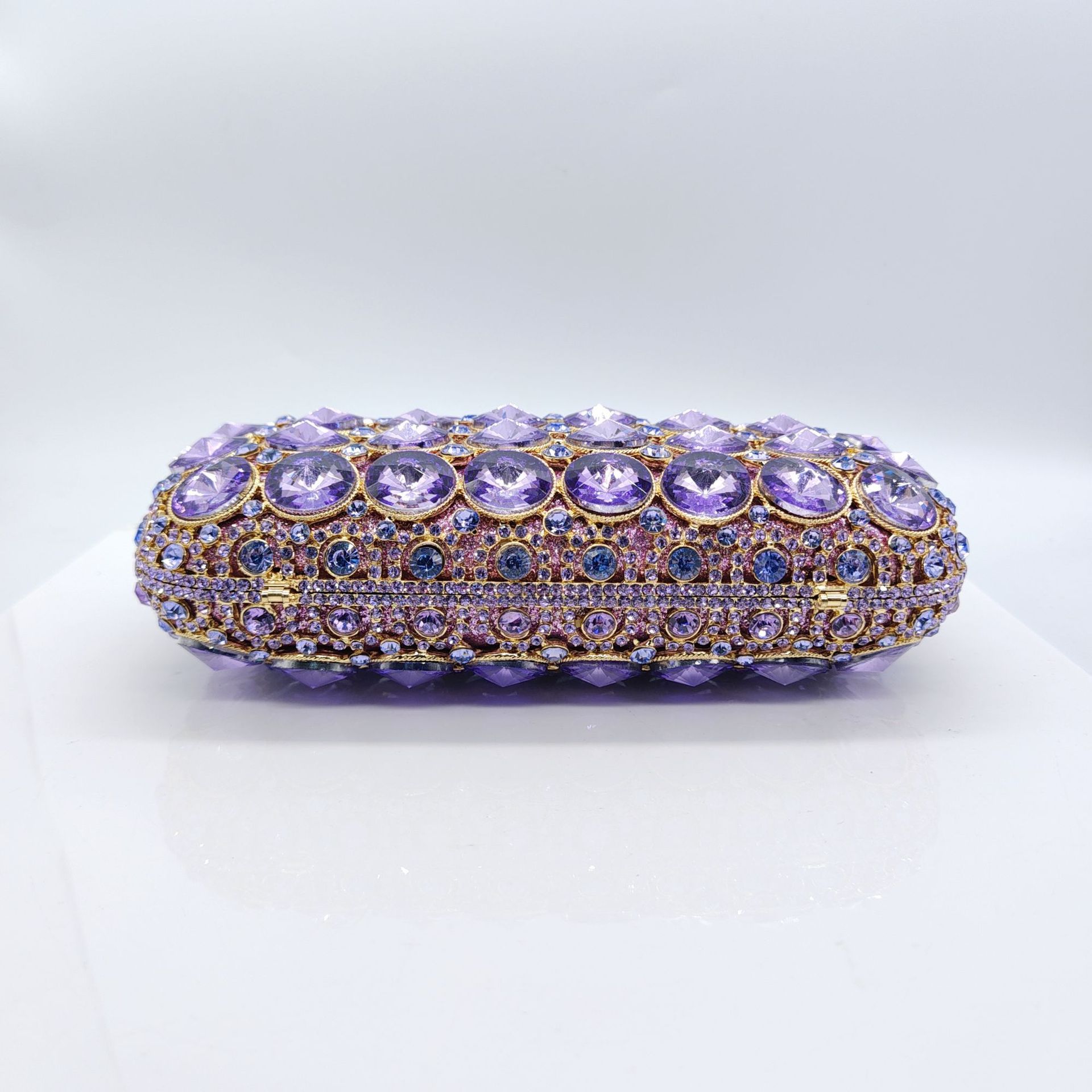 Túi clutch dạ hội nạm kim cương cao cấp cầm tay — Hoa tím, Màu tím đậm, Xanh ngọc lục bảo, Màu bạc chi tiết 5