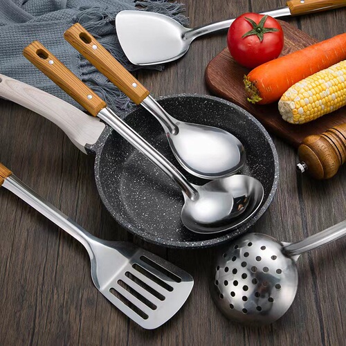 Stainless steel frying spoon large spoon spatula soup spoon colander shovel kitchenware set household kitchen supplies cooking tools
