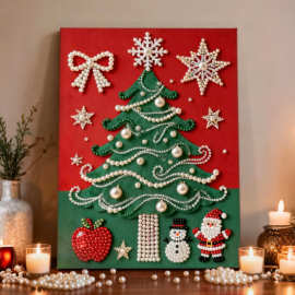 圣诞树珍珠画diy手工自粘风景海浪向日葵结婚礼物送好友装饰画