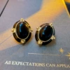 30#silver needle medium drip oil oval earrings