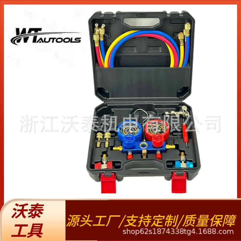 Комплект манометров для автомобильных систем кондиционирования с маслостойким/взрывозащищенным и противоударным двойным манометром для хладагента и фреона