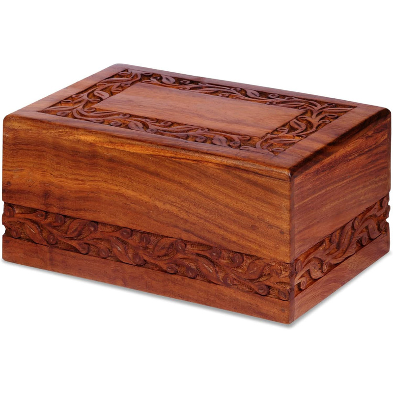 Wooden Memorial Jar Box Hand Carved Decorative Keepsake Pet Cat Wood for Baby and Adult Keepsake
