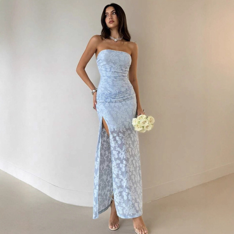 G25D139 Cross-Border Floral Tight Dress Off-Shoulder Tube Top Mid-Length Elegant and Intellectual Waist