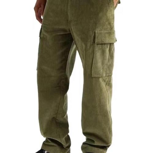 Eurasian elastic-waist autumn straight-leg loose high-waist plus-size men's pants with multiple pockets casual pants men's corduroy