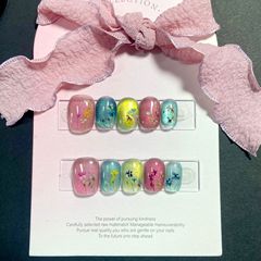 秋冬新款古風優雅炫彩新中式乾花搭配彩色貓眼純手工光療穿戴甲