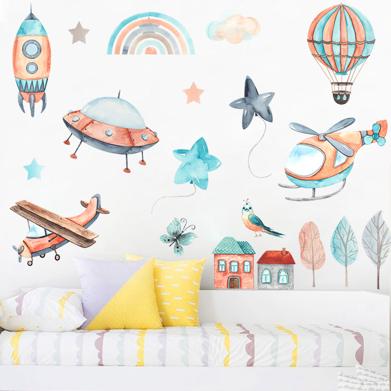 Nihaojewelry Gros Simple Dessin Animé Avion Ballon À Air Chaud Vaisseau Spatial Sticker Mural display picture 7