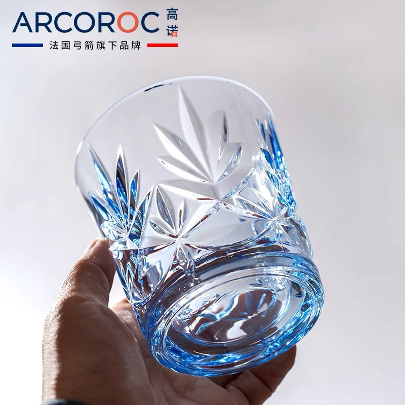 ARC Bow and Arrow Gono Taza de vidrio templado Taza de agua azul púrpura Taza de enjuague bucal Taza tallada de alto valor Taza de bebida