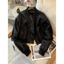 外套黑色欧货夹克女短款上衣飞行服复古休闲2024春新款白色蝙蝠袖
