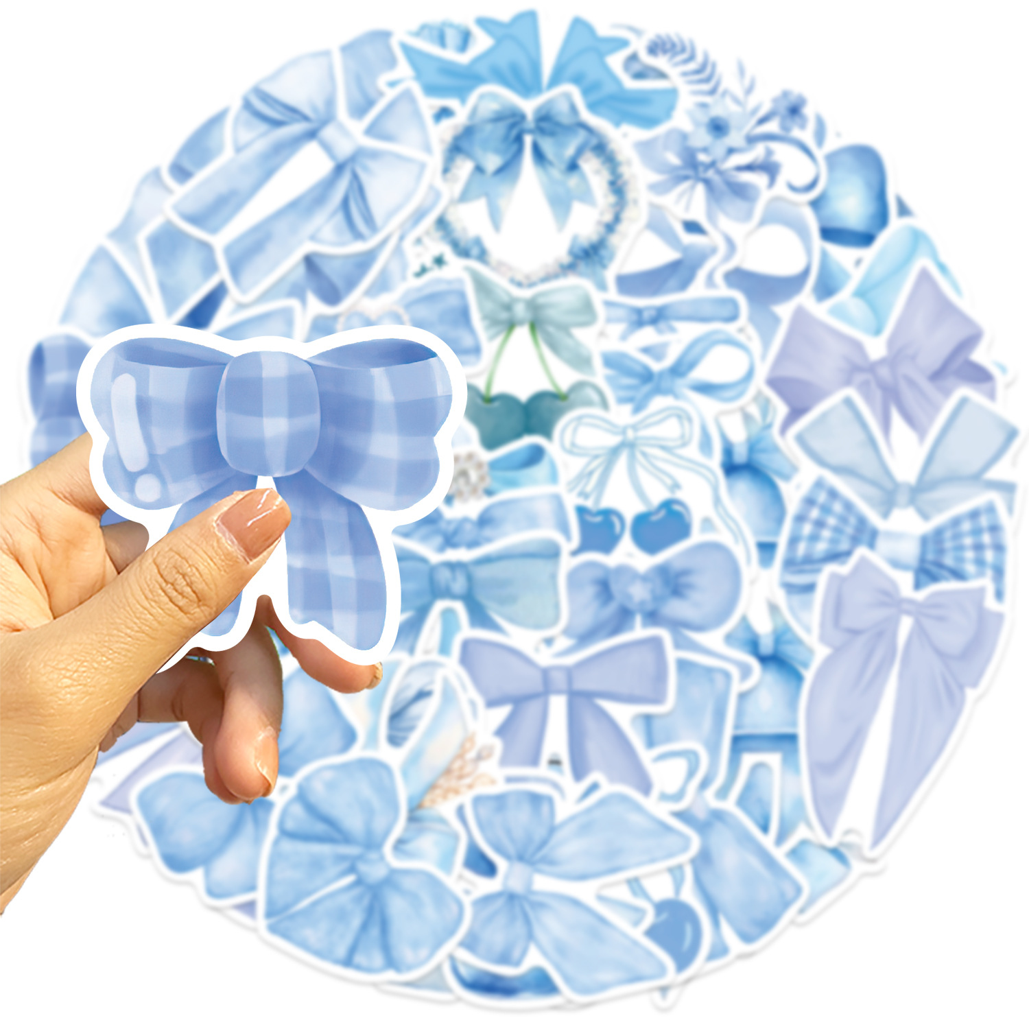 22g Weight Stickers Stationery Type 1 Set Quantity Learning Occasion PVC Material Cherry, Heart Shape, Bow Knot Pattern Cute Style Blue Color 1 Set Cherry Heart Shape Bow Knot Learning PVC Cute Stickers 5