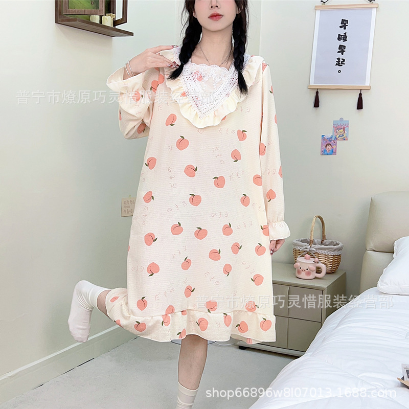 Princess Wind Pijamas verano 2024 nuevo estilo puro deseo de estilo medio largo in-hinge pijama ropa doméstica mujer