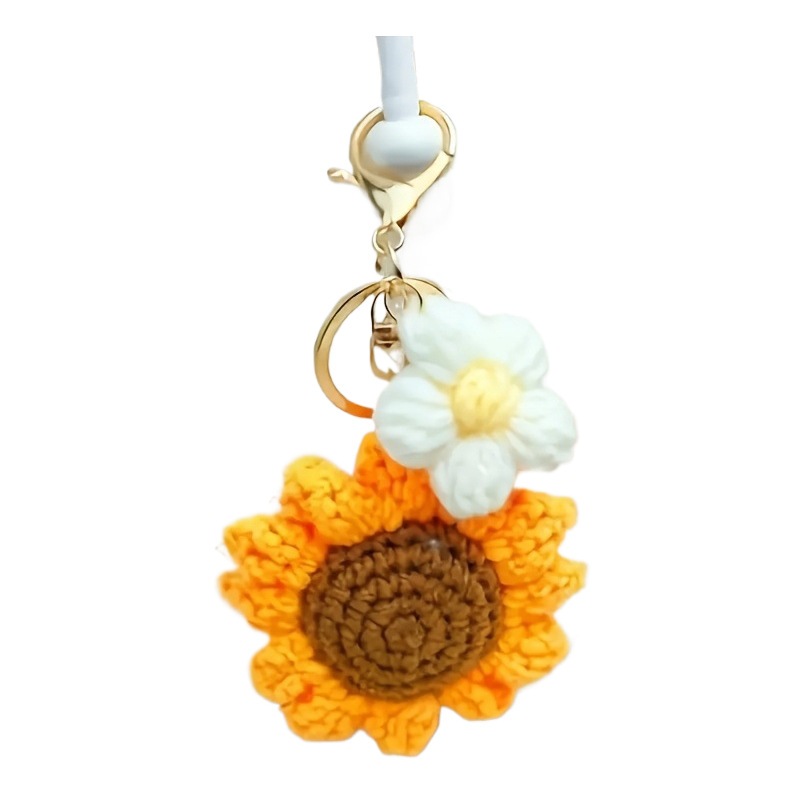 Cloth, Metal Material Sunflower Pattern 1 Piece Cute Sunflower Cloth Metal Women's Lobster Trigger Clasp Closure Bag Pendant Keychain