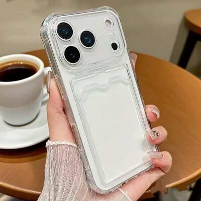 Capa iPhone 17/16/15/13 Pro Max transparente com porta-cartõ