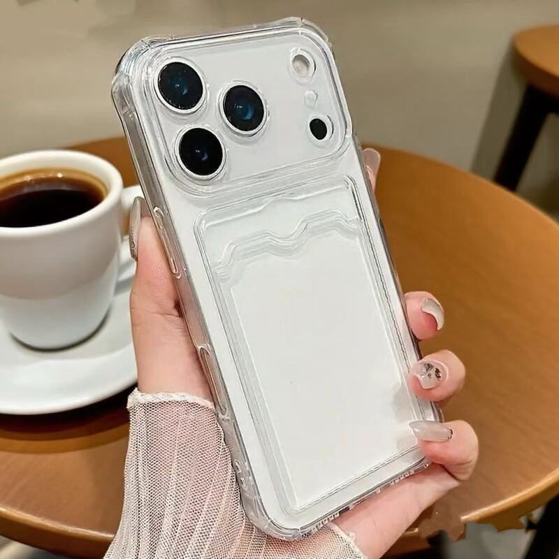 Transparent Card Holder Phone Case Suitable for Apple iPhone 17 with Card Slot 16/15/13 Pro Max Anti-Drop Protective Cover