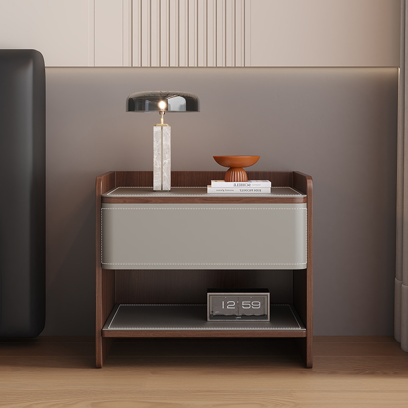 Mesita de noche de hotel de madera maciza simple B&B sillín de cuero gabinete de almacenamiento para dormitorio mesita de noche de hotel de lujo ligero de madera maciza sin pintura