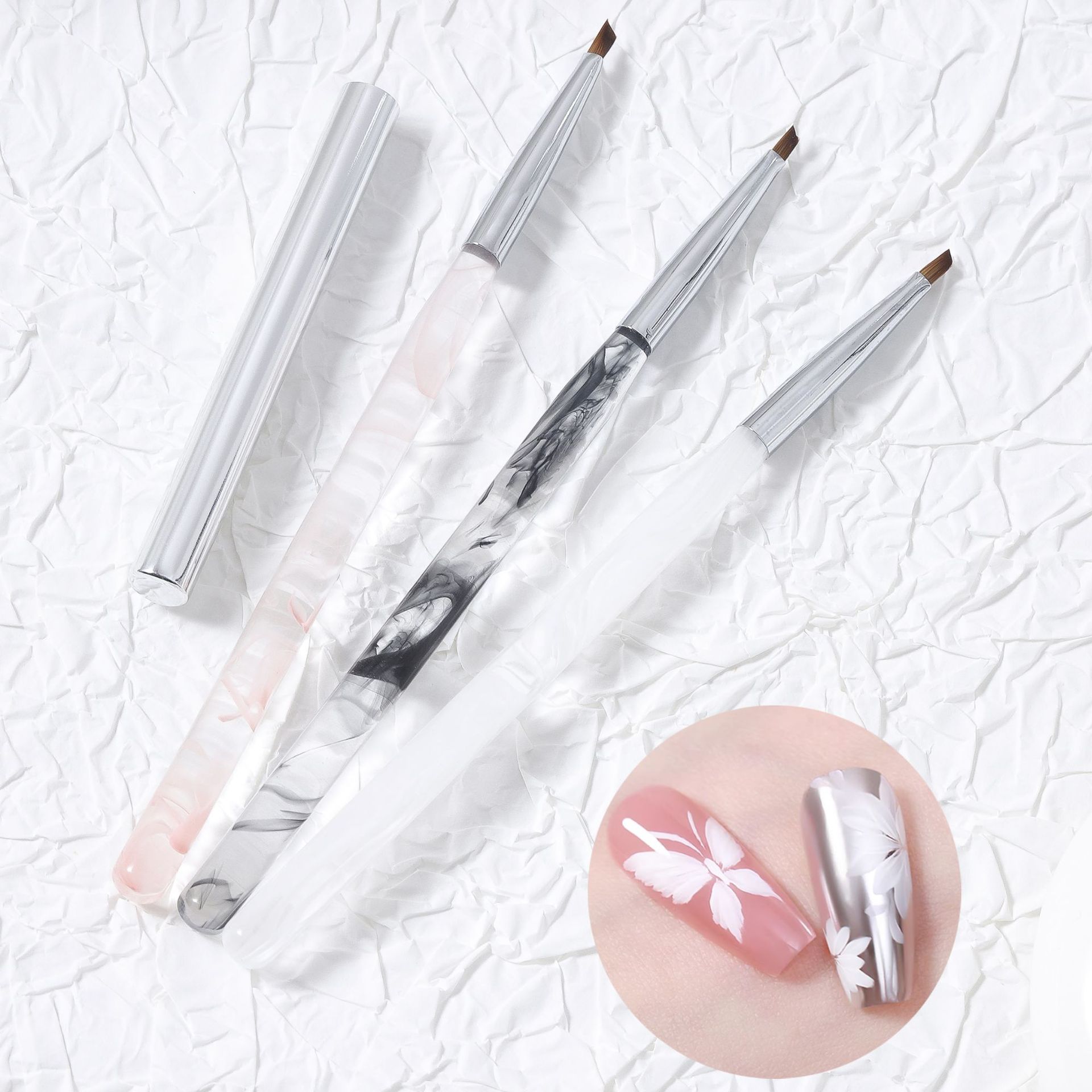 Nuevo estilo de uñas trazos de pintura triangular pintura pintura mariposa pétalos hoja pluma en relieve bolígrafo triangular universal especial para tienda de uñas