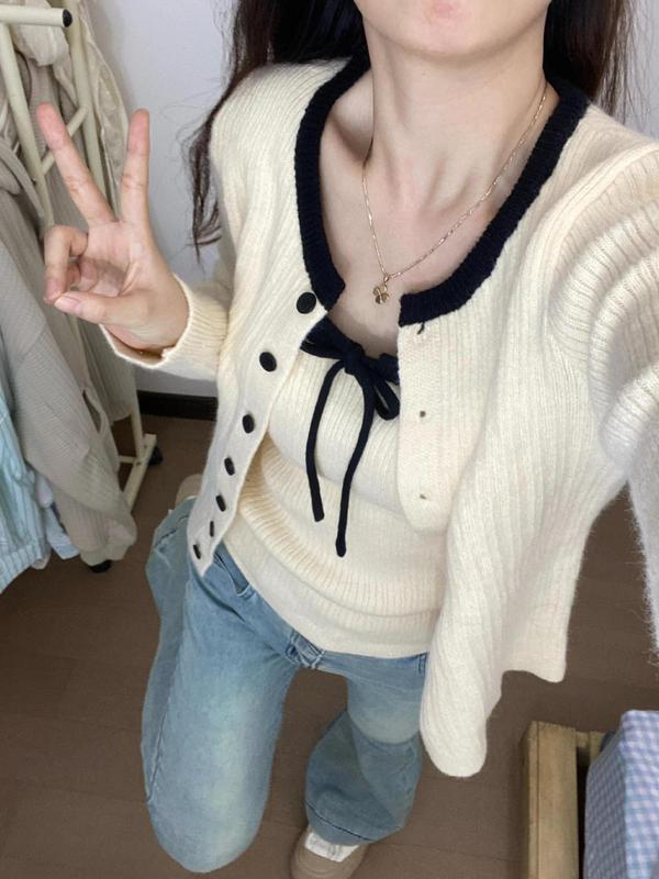韩系针织开衫配吊带女秋季新款软糯毛衣外套外搭上衣氛围感穿搭|undefined
