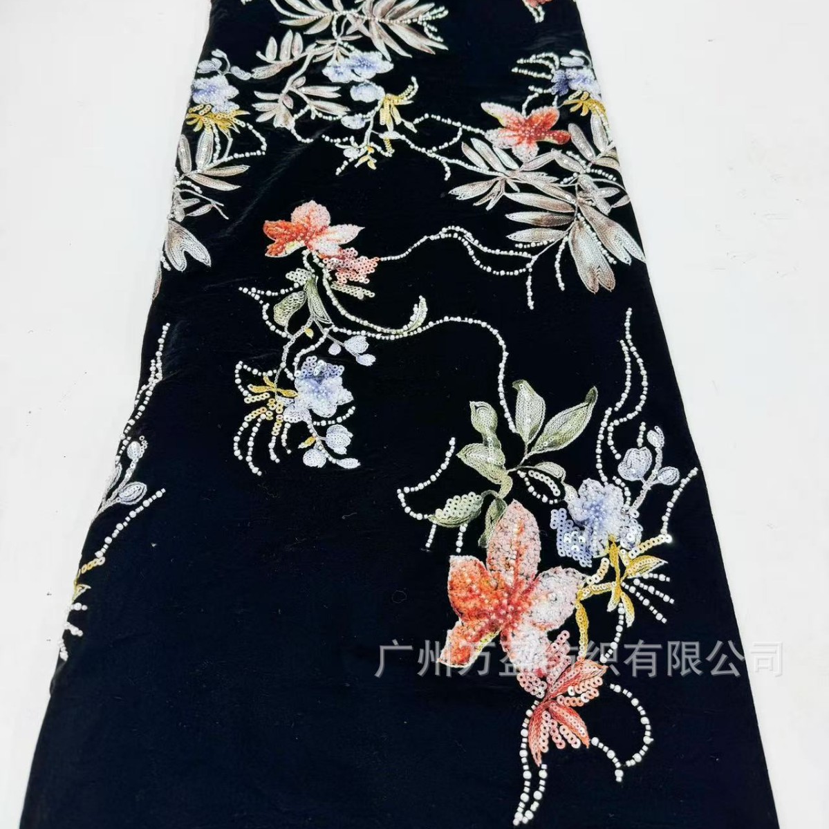 现货礼服高定面料韩国绒绣花面料时尚高端亮片绣花网纱时装旗袍