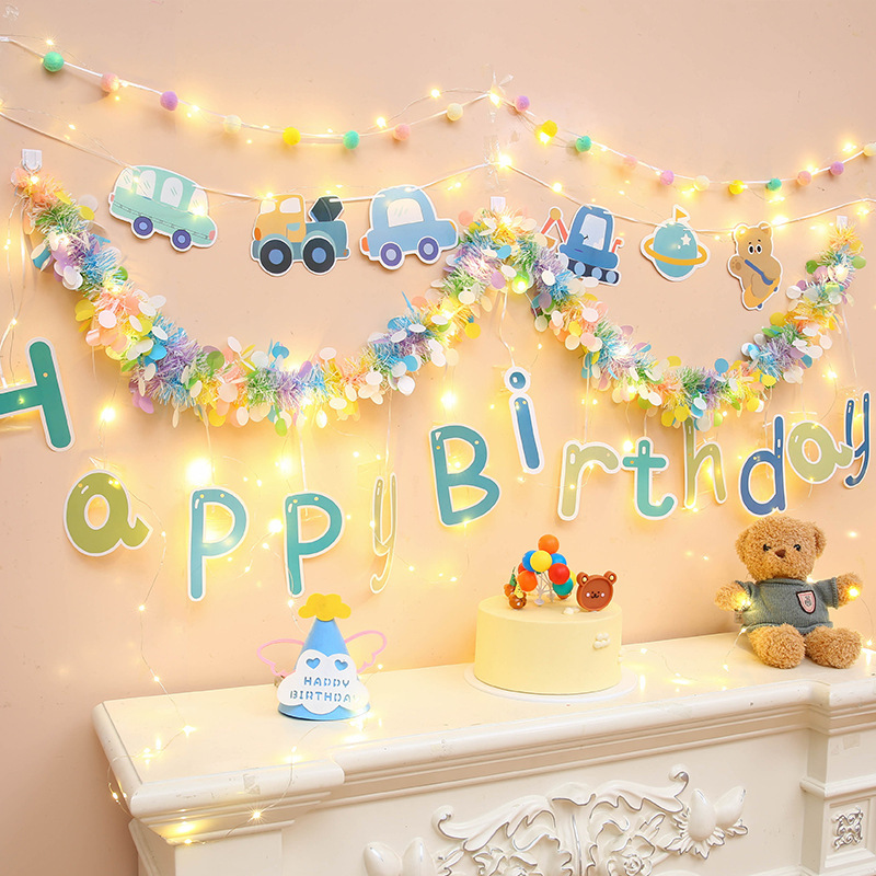 ハッピーバースデーの儀式装飾、小さな女の子の装飾壁シーン、子供のパーティー、男の子の誕生日雰囲気の小道具|undefined